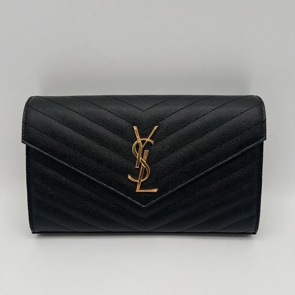 CASSANDRE CLASSIC CHAIN ​​WALLET IN GRAIN DE POUDRE LEATHER - BLACK - Picture 1 of 4